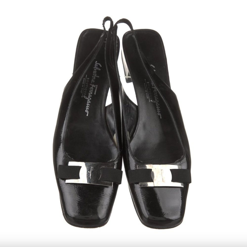 SALVATORE FERRAGAMO Patent Leather Bow Slingbacks